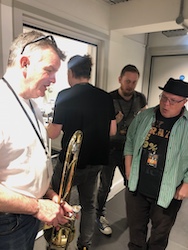 Martin and Jon amazed by McLaughlins Trombone